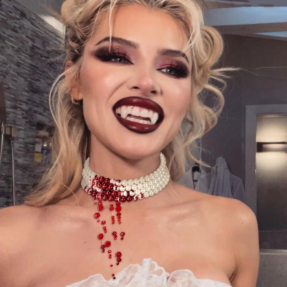 Dripping Blood Choker Necklace Imitation Pearl Halloween Costume Jewelry